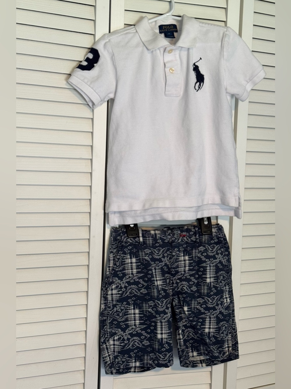 Polo by Ralph Lauren Set. White Short-Sleeve Polo with Navy Pony, and Shorts